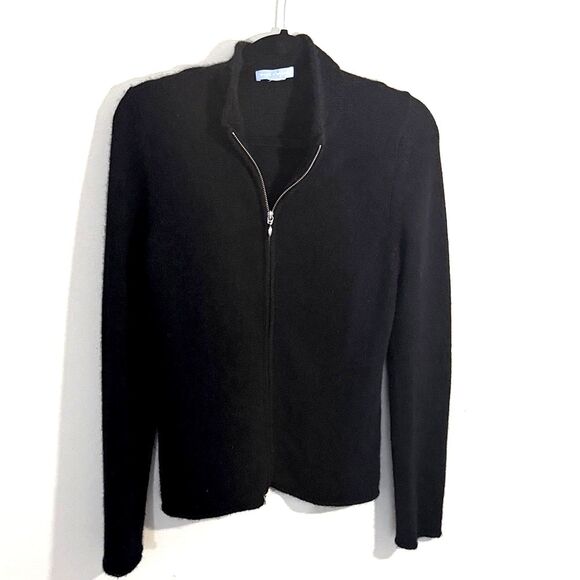 White + Warren Women Black Zip-Up Sweater Cardigan Cashmere Full Zip Medium - Picture 1 of 7